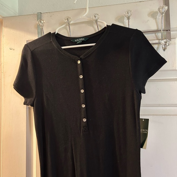 Lauren Ralph Lauren Black Short-Sleeve Maxi Dress with Button Placket - Picture 2 of 3